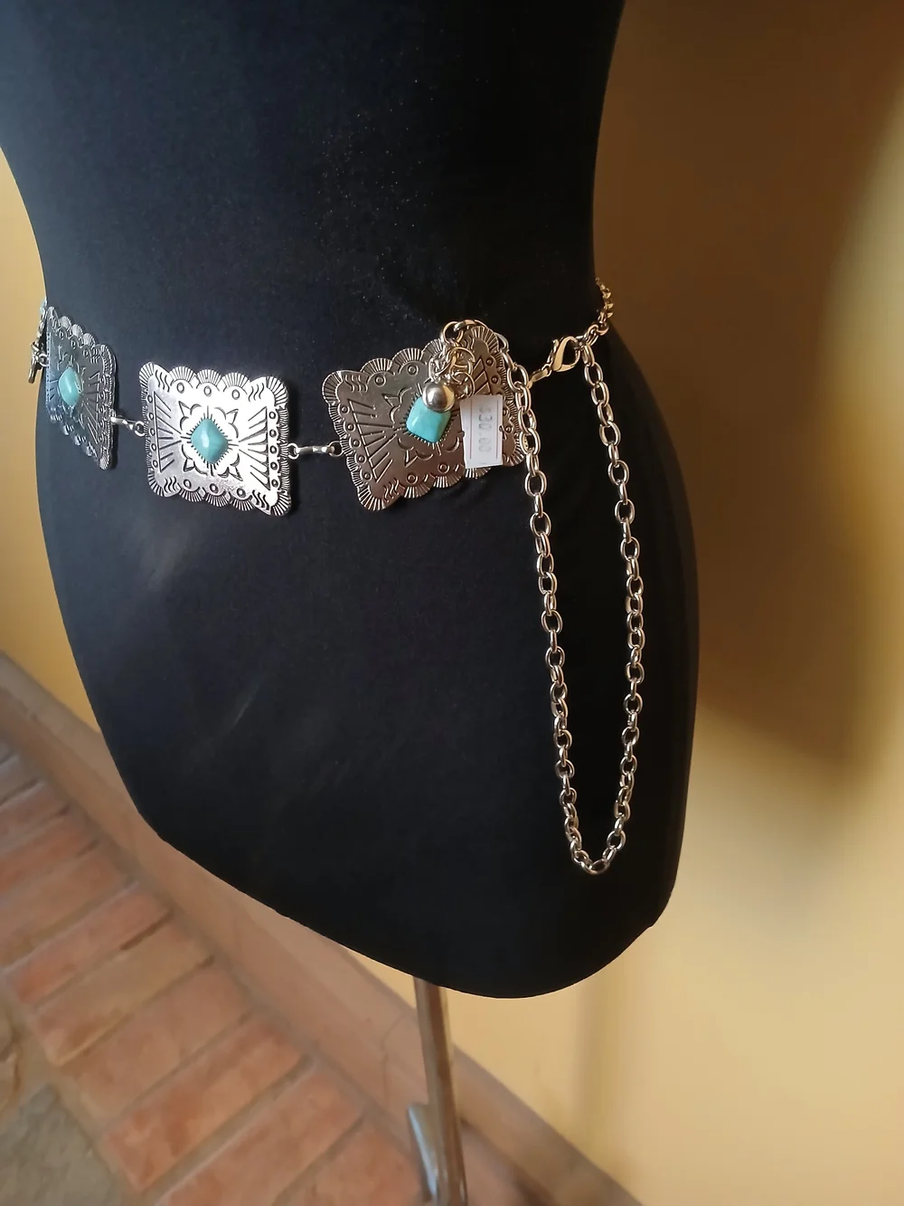 Silver-Tone Concho Waist Belt with Turquoise Accents - Women's Accessory